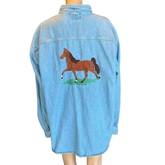 Y2K Sierra Pacific Denim Horse Embroidery Button Up Shirt Unisex Adult Size XL - Picture 1 of 7